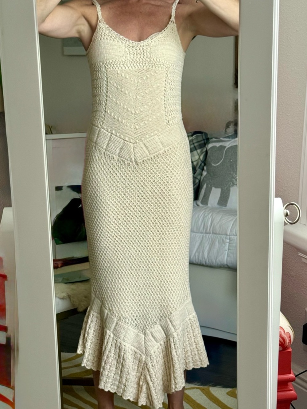 Moda International Crochet Knit Mermaid Hem Midi Dress S Boho Coastal